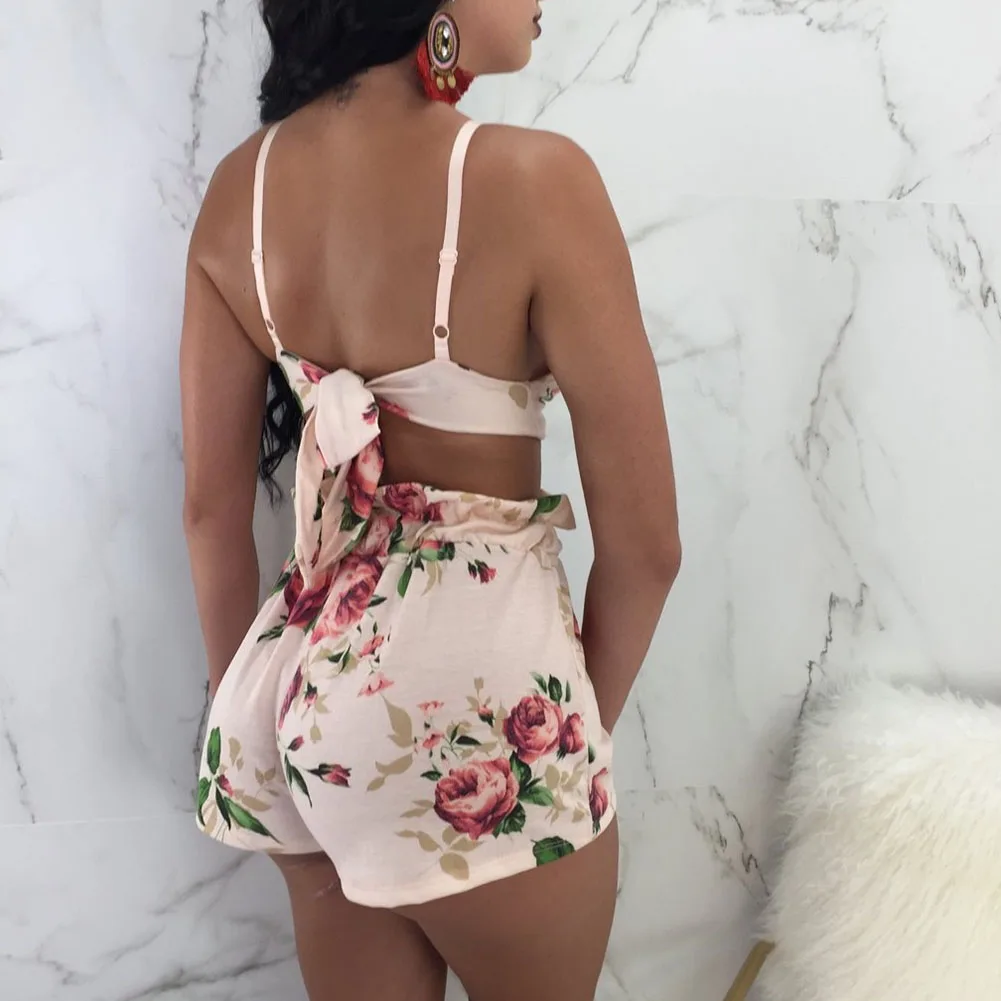Женские летнее пляжный отдых Slim Fit Low cut Sexy Backless Printed Sun top Vest короткие брюки