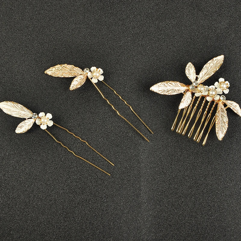 3 шт. золотые заколки для волос и расчески свадебные украшения аксессуары