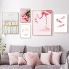 Настенная картина розовая роза, цветок, фламинго, перо, любовь, Картина на холсте, скандинавские плакаты и принты, настенные картины для декора гостиной