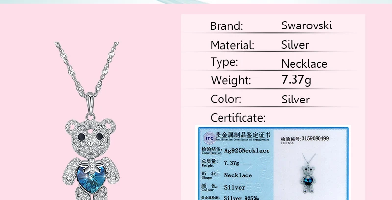 Горячая Забавный Мишка, кулон ожерелье кристалл от Swarovski для женщин полые звезды 925 Sterrling серебро Мода юбилей вечерние подарки