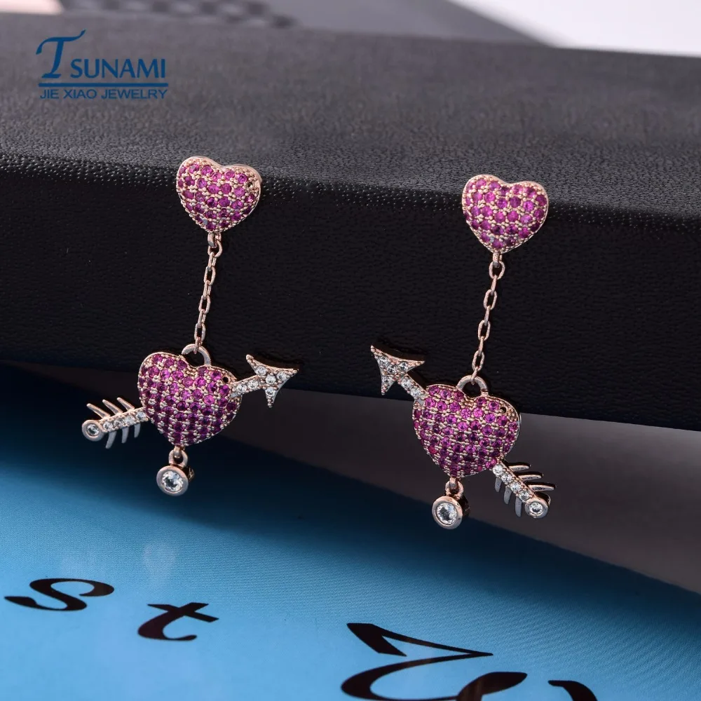 Высококачественные увеличенные в форме сердца циркон серьги из розового золота