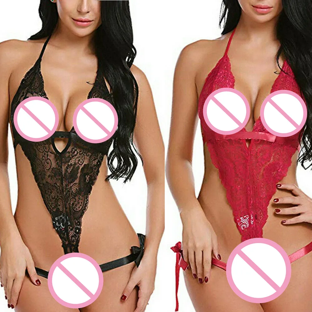 Новые женские модные сексуальные однотонные Кружевные Боди пижамы без рукавов с