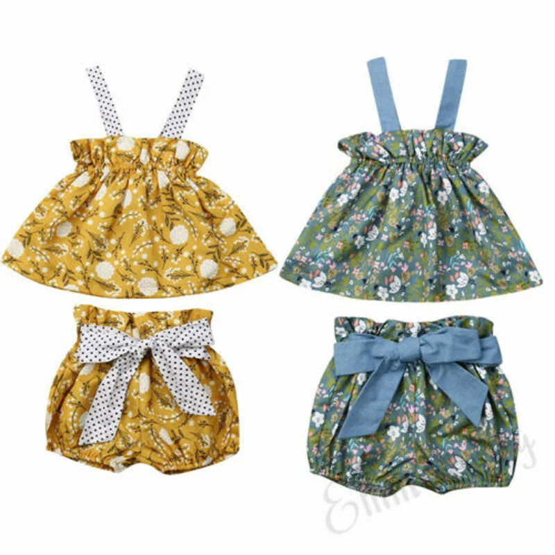 Pudcoco/комплект летней одежды для маленьких девочек жилет с цветочным рисунком топ