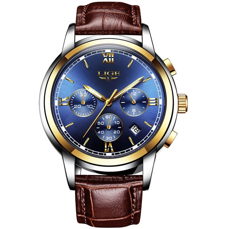 Лидирующий бренд Роскошные мужские часы кожаные повседневные кварцевые военные