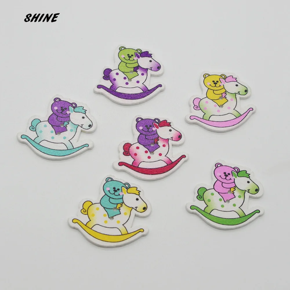 Блестящие деревянные пуговицы для шитья скрапбукинг лошадка-качалка разные на