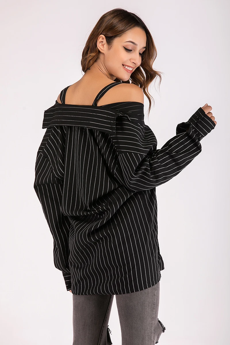 Сексуальный Женский Спагетти ремень v-образным вырезом полосатый принт с длинным