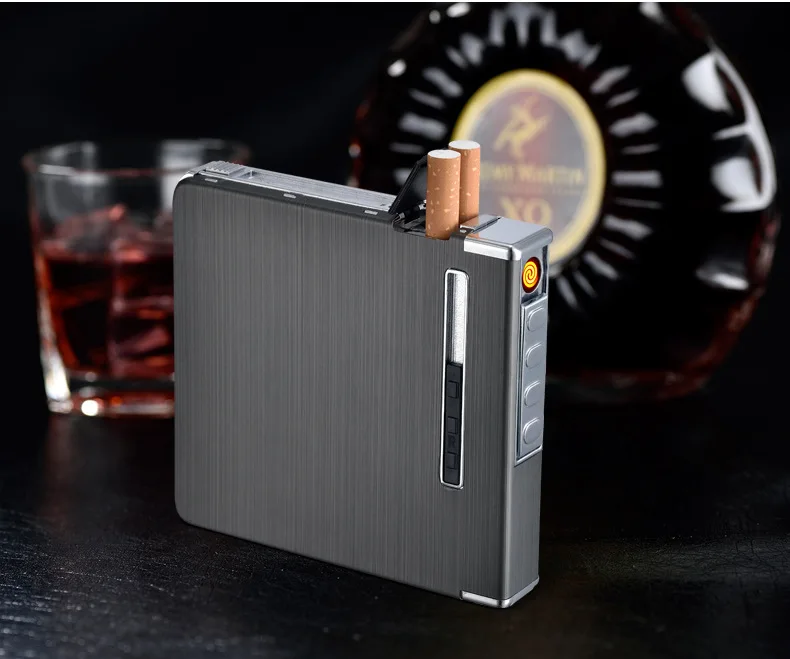 20 сигарет, чехол тонкий металлический автоматическая коробка сигарет USB Перезаряжаемые ветрозащитный зажигалки, сигареты Зажигалка аксессуары для курения