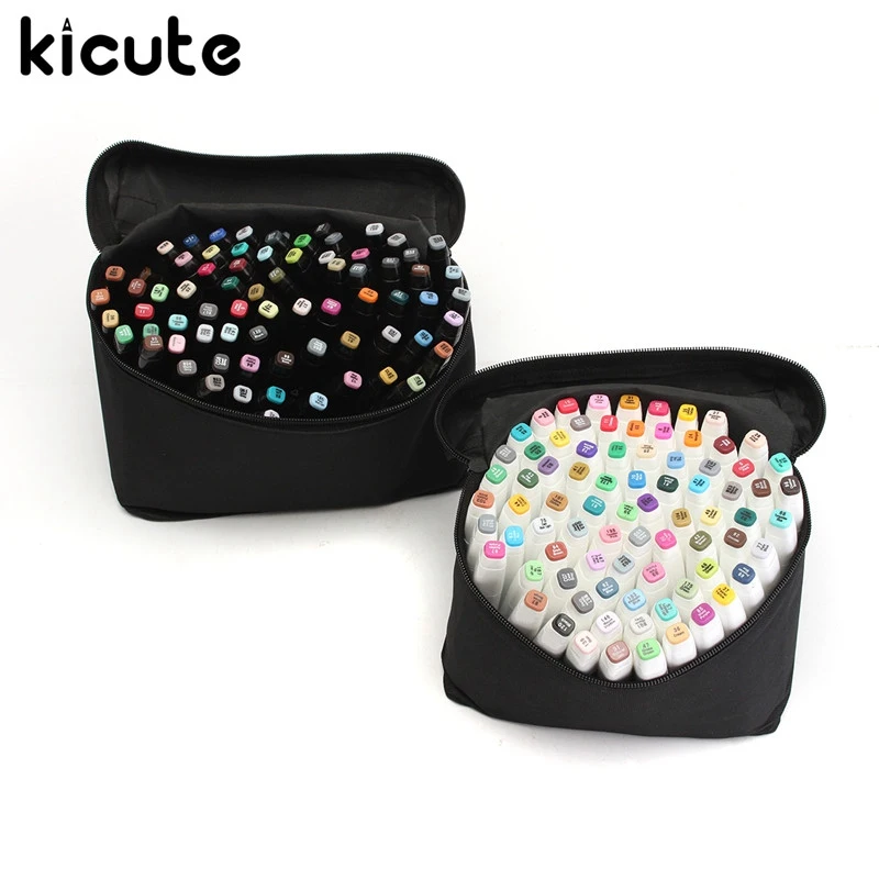 Kicute, 80 цветов, маркерная ручка для рисования, спиртовой фломастер, мультипликационный граффити, двуглавый эскиз, набор маркеров для рисования, черный/белый