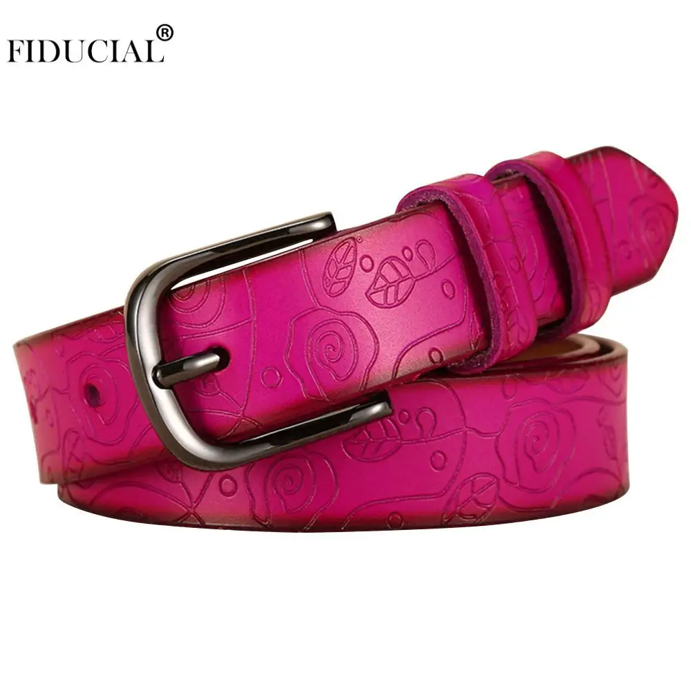 Fashion Design Floral Pattern Rose Red Genuine Leather Female Belt Women's Pin Buckle Metal Belts 28mm Wide 2023 FCO082