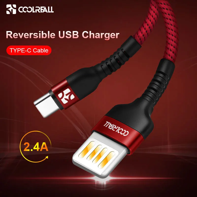 Coolreall 2.4A Реверсивный usb type C кабель для huawei honor Xiaomi Redmi mi9 Быстрая зарядка type C кабель для samsung Дата кабель