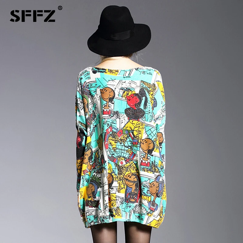 SFFZ 2019 New Autumn Women Long Sweaters Fashion Casual Wool Blend Knitted Sweater Dresses Slash Neck Oversized Pullover 6150 | Женская