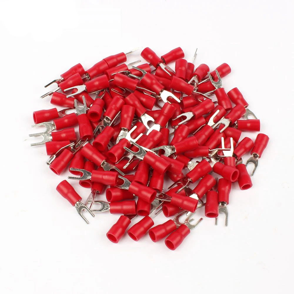 100PCS SV1.25-3 Red Furcate Terminal Cable Wire Connector Insulated .