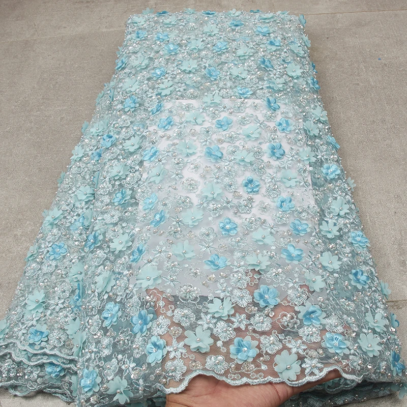 Latest Nigerian Navy Blue Laces Fabrics High Quality African Fabric Handmade Lace for Wedding Dress French Tulle Lace NA2582B-1