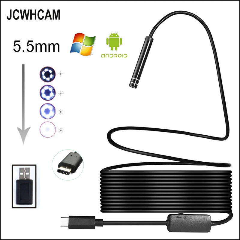 JCWHCAM Android эндоскоп 5 мм led USB камера Тип C эндоскопический осмотр м жесткий/мягкий