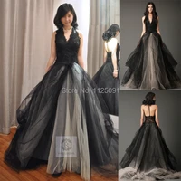 fast shipping halter t back vera black wedding dress with bustled skirt plus size lace gothic bridal gown real sample photo