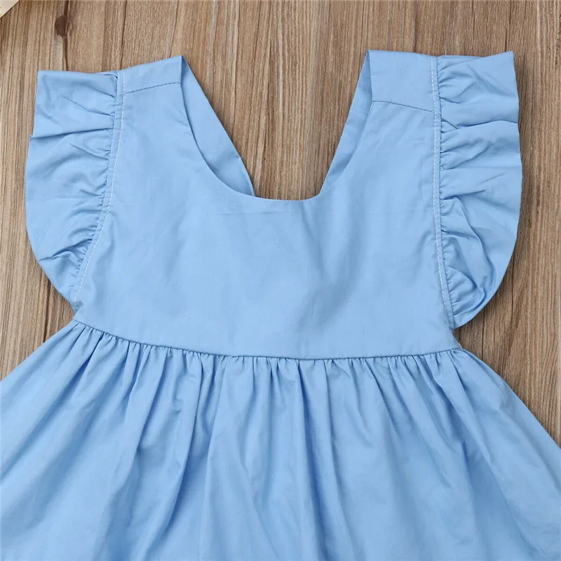 1-5Y Casual Kids Baby Girl Plain Sundress Flying Sleeve Swing Princess Dress Solid Backless Bow Lace-up Wedding Party Tutu | Детская