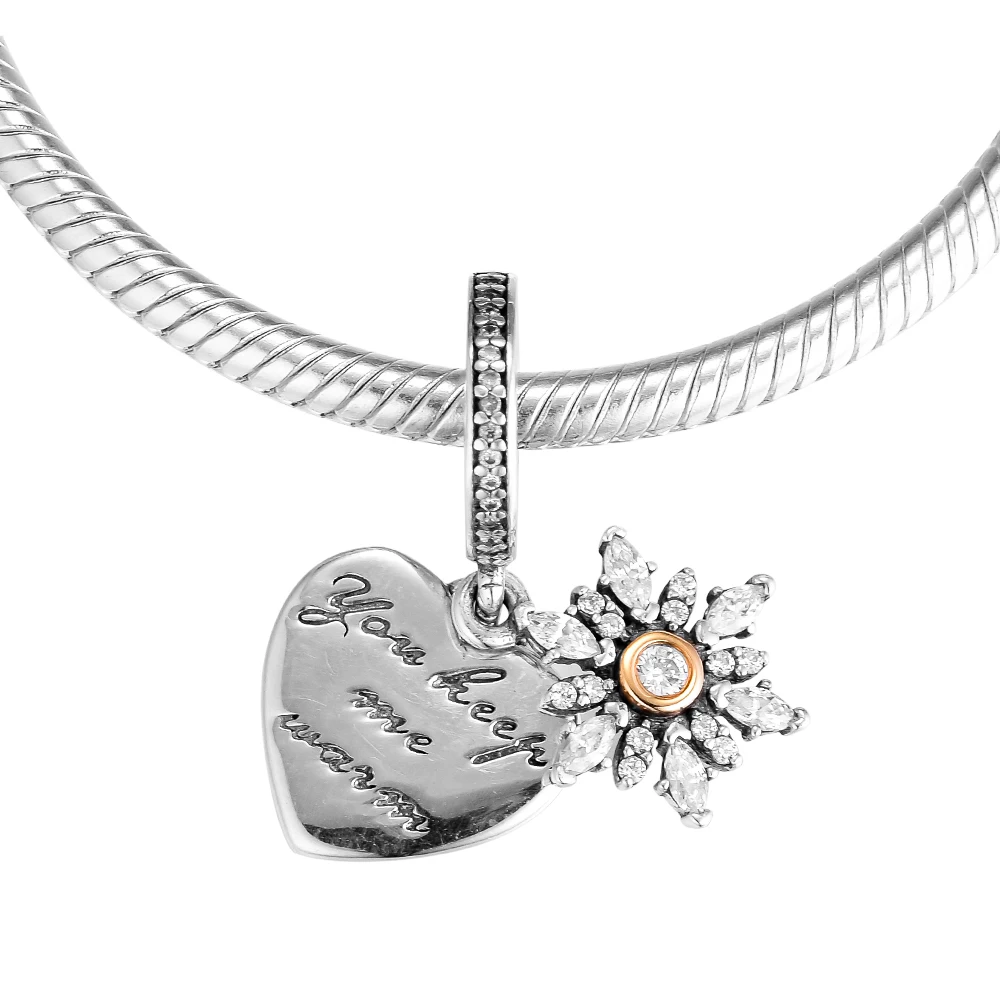 

CKK 925 Sterling Silver 14K Gold Snowflake Heart Fashion Charms Beads Fits Original Bracelets & Bangle DIY Jewelry