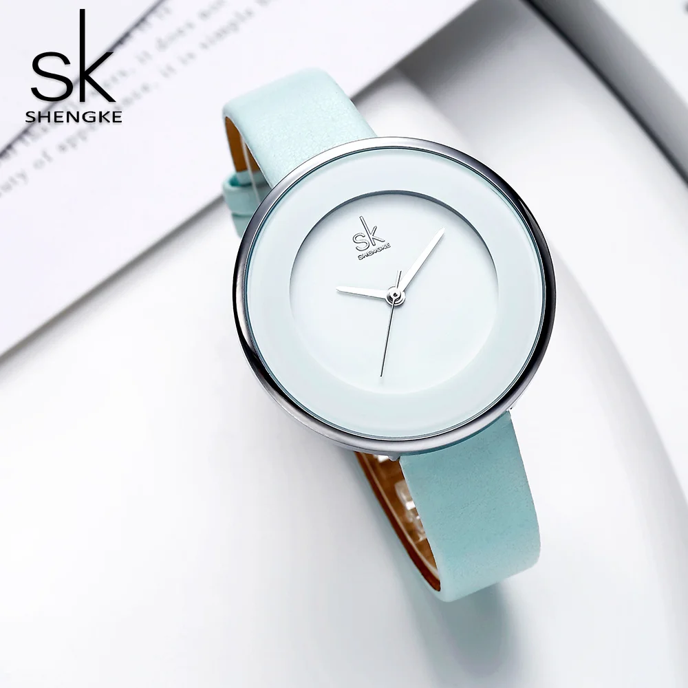 

Shengke Blue Fashion Women Watches Luxury Quartz Clock Ladies Wristwatch Montre Femme 2019 New SK Women Leather Watches #K0084