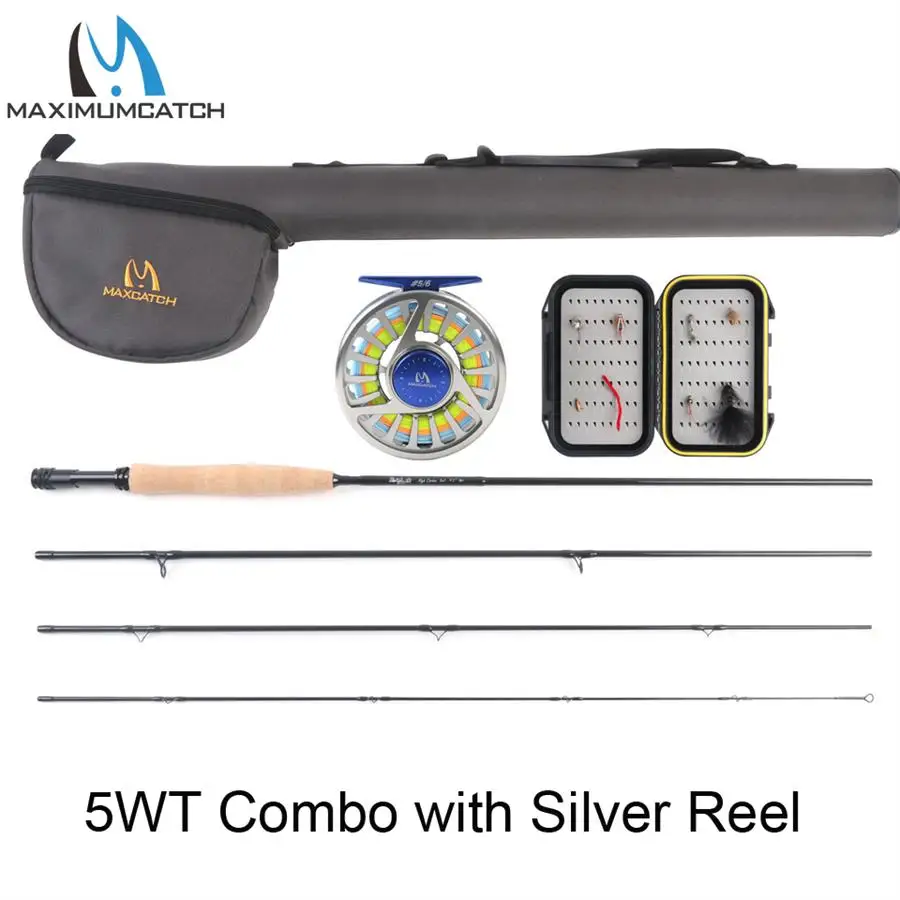 5WTCombo Silver Reel Maximumcatch 5/6WT Летающий рыболовный комплект 9FT Летающий стержень и Avid предварительно Spoled Катушка наряд - Цвет: 5WTCombo Silver Reel