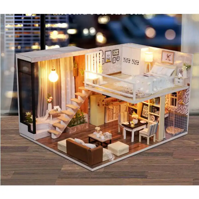 Кукольный домик Cuteroom Миниатюрный Домик DIY с деревянная мебель для дома время