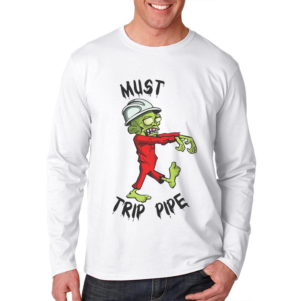 

New Fashion Male Casual T-Shirt Men Clothes Creative Zombie Print Tops Tees Long Sleeve Cotton Mens Tshirts Camisetas Masculina