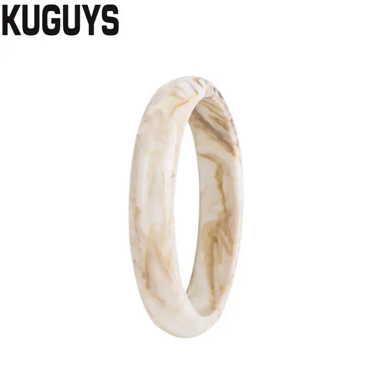 BEIGE KUGUYS смолы бижутерии рендеринг узор изысканные браслеты для женщин минимализм Tortie прозрачный браслет модные аксессуары - Окраска металла: BEIGE