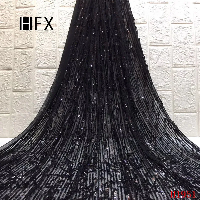 HFX Latest African Laces 2019 Sequin Embroidered Mesh Lace Fabric Champagne Gold French Tulle Wedding Dress X1951 | Дом и сад
