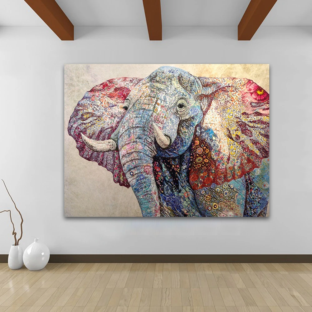 JQHYART картины на холсте животные картина Красочный Слон Современный домашний декор настенные картины для гостиной без рамки искусство