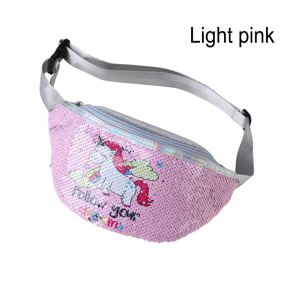 light pink Модная женская поясная сумка в виде русалки с блестками и единорогом, блестящая сумка для путешествий, денег, телефона, Фанни, сумка на плечо, нагрудная сумка - Цвет: light pink