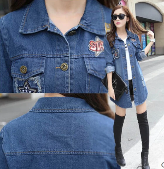 

S-4XL2017 spring and autumn Denim Jacket women Holes Slim big size student coat New single-breasted cowboy jacket