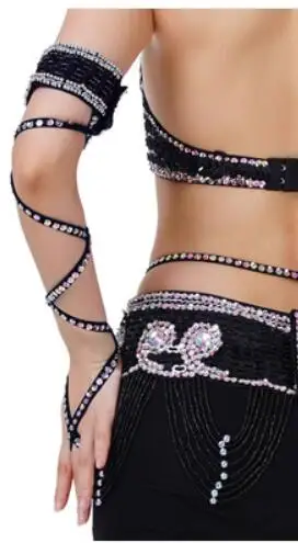 Black Bling Sequin Cloth Lightweiht танцевальный браслет для живота змеиная нарукавная повязка с эластичным ремешком на руку с цепочкой - Цвет: Black