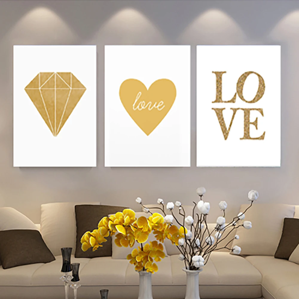 Золотой плакат любовное письмо сердце в форме холста картина современная стиле