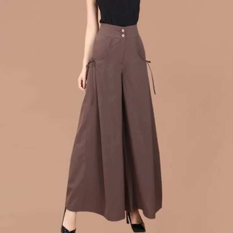 Брюки женские с широкими штанинами повседневная юбка завышенной талией для