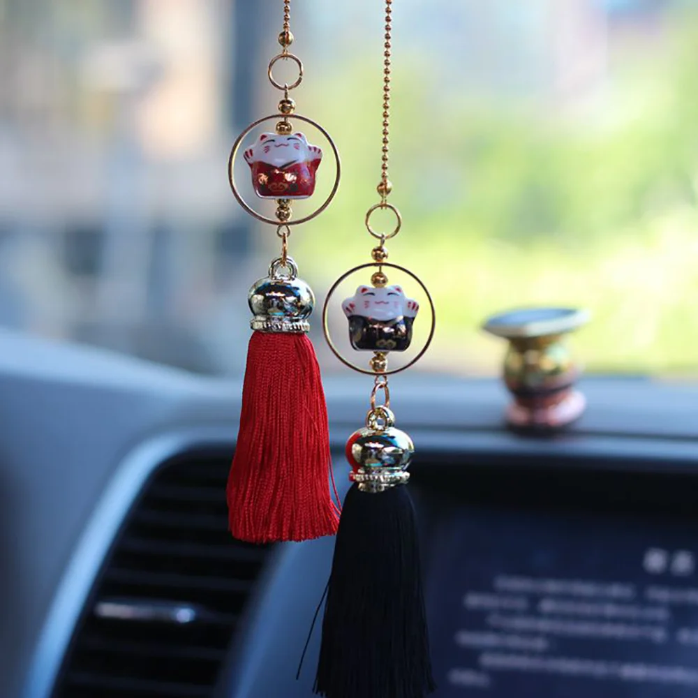 Подвеска для автомобиля, кукла Lucky Cat, фигурка с кисточками, украшение для автомобиля, украшение для салона автомобиля, зеркало заднего вида, Декор, висячий орнамент, подарок
