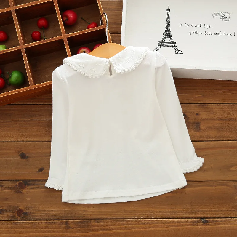 Осенние футболки для девочек с длинным рукавом белые детские базовые рубашки