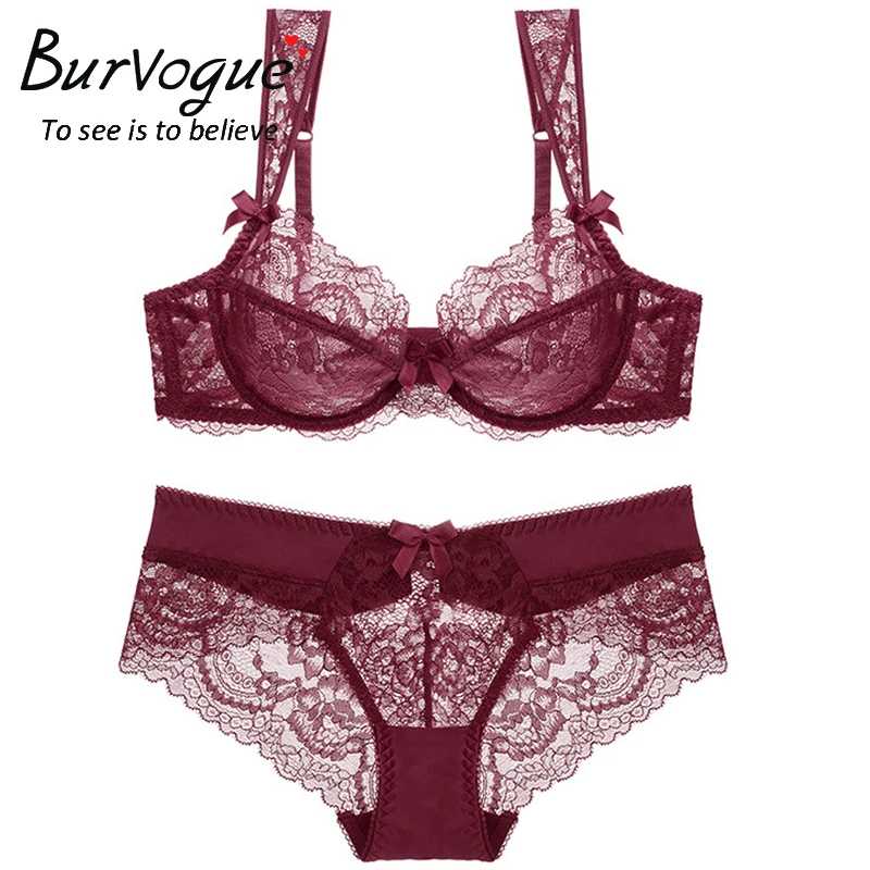 Burvogue, женский сексуальный комплект с бюстгальтером, кружевной комплект нижнего белья, бюстгальтер пуш-ап и трусики, наборы, плюс размер, Регулируемые бюстгальтеры, комплекты нижнего белья