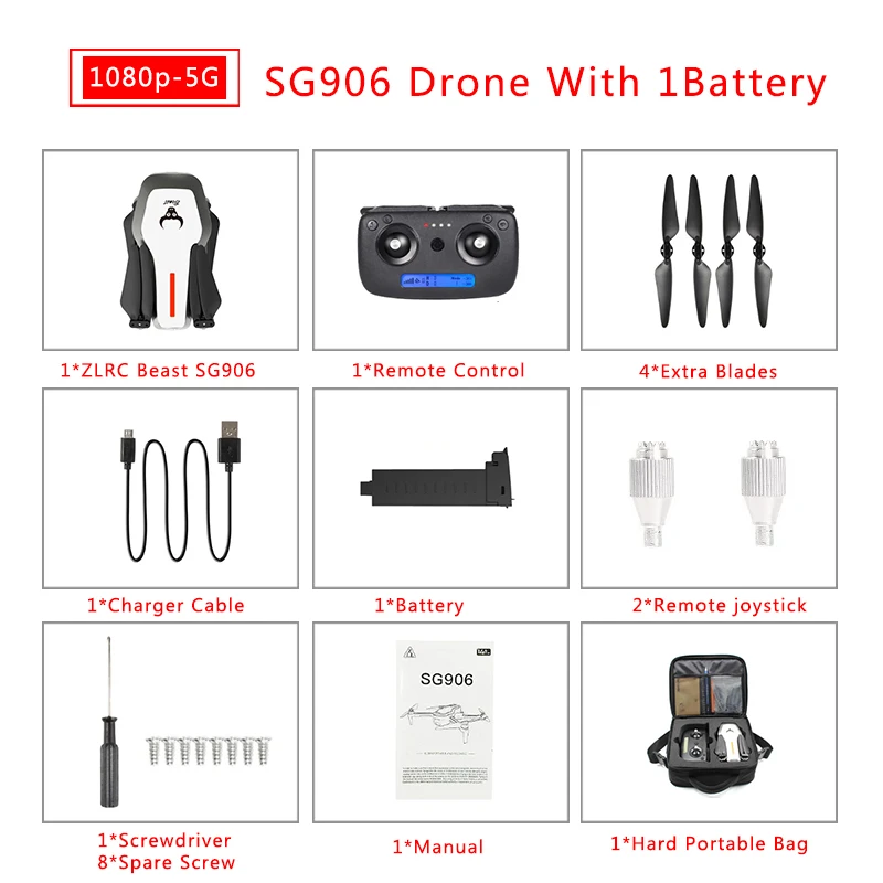 white 1 battery bag Для ZLRC Beast SG906 gps 5G wifi FPV с селфи складной 4K 1080P Ультра HD камера Радиоуправляемый Дрон Квадрокоптер RTF VS XS812 XS809HW SG10 - Цвет: white 1 battery bag