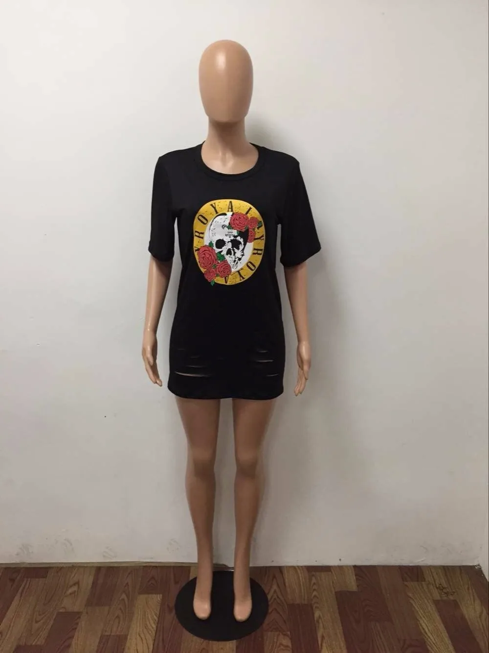 Высокая мода розовое череп футболка модные рваные Топы Женская рубашка платье