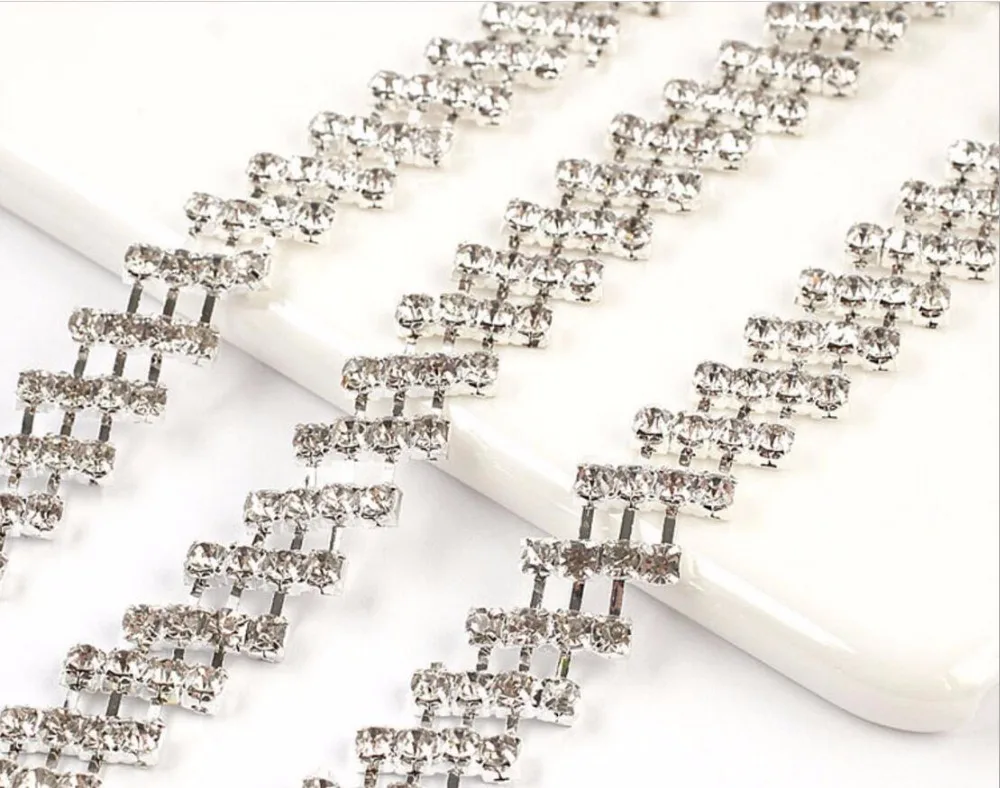 1 ярд 4 ряда блестящие стразы с посеребренным покрытием плоская задняя лента цепь