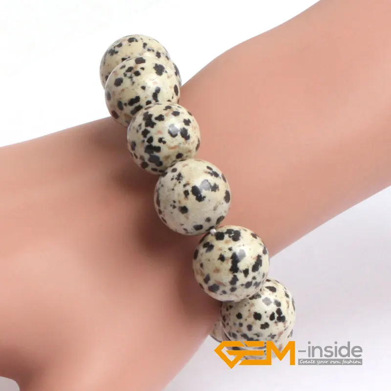 Round Dalmatian Jaspe r Beads bracelet natural stone DIY energy jewelry Elastic rope for women Gift | Украшения и аксессуары