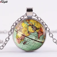 new arrived diy globe dome necklace earth world map pendant glass chain jewelry new york map handmade necklace