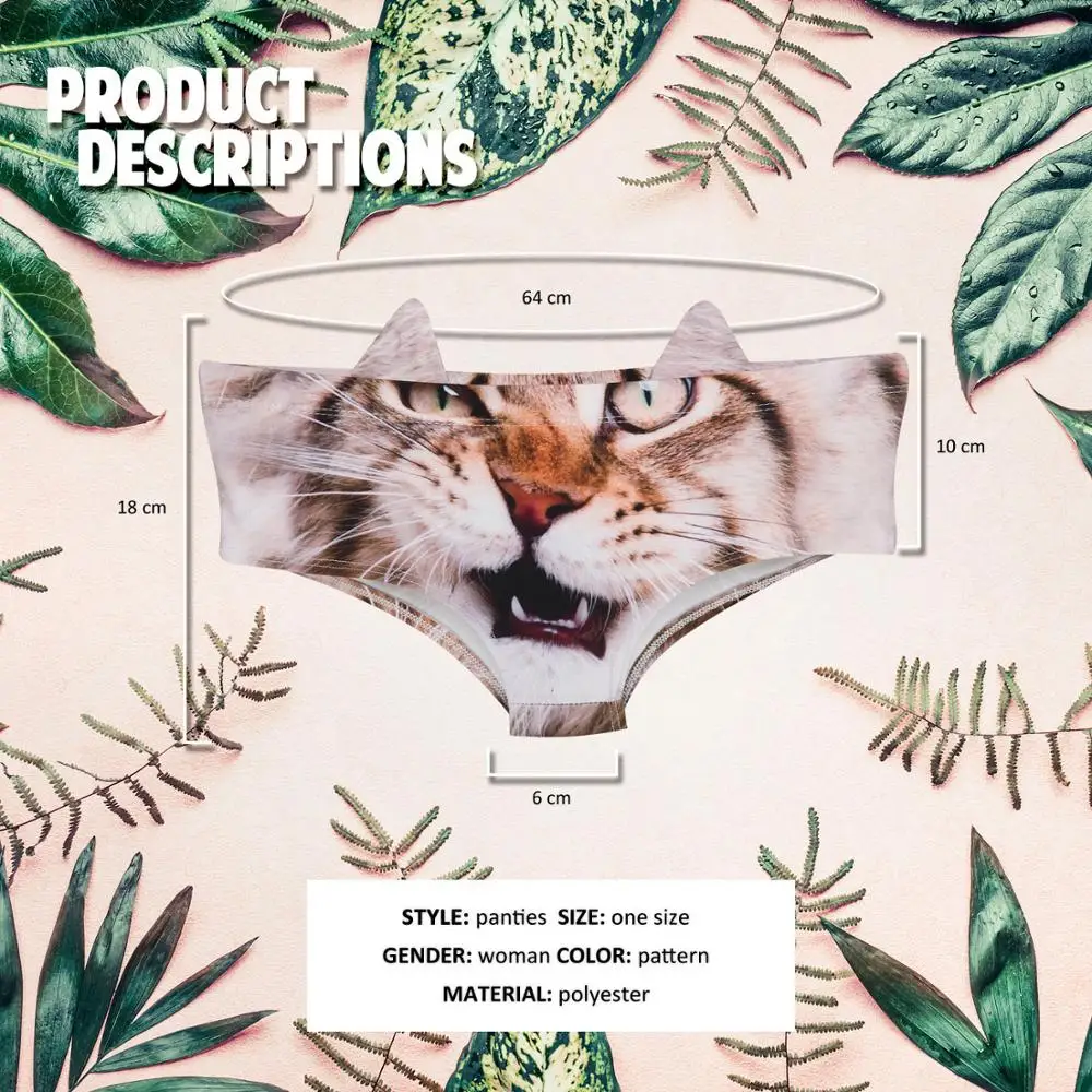 LEIMOLIS cat dog Leopard funny print sexy hot ear panties female kawaii Lovely underwear push up briefs women lingerie thongs | Женская