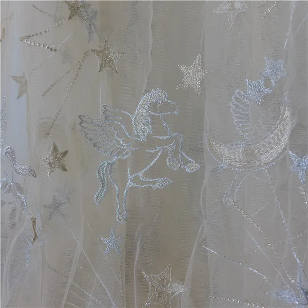 120cm Wide 3 Yards Star Horse Moon With Gold Silver Thread Mesh African Lace Fabric In Navy Blue/Champagne For Bridal Gowns | Дом и сад