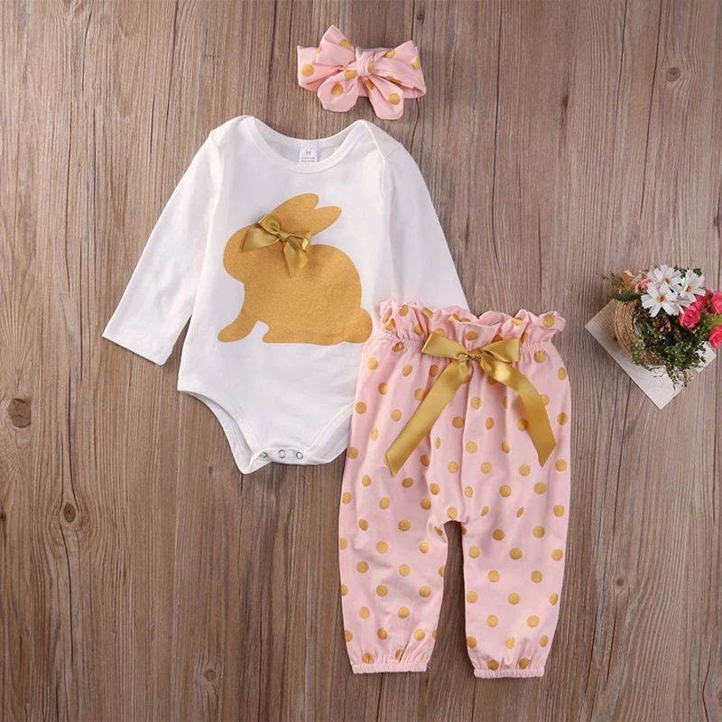 Autumn Cute Lovely Newborn Infant Baby Girl Clothes Long Sleeve Cotton Bodysuit Playsuit Top+Pants Leggings 3PCS Outfit 0-18M | Детская
