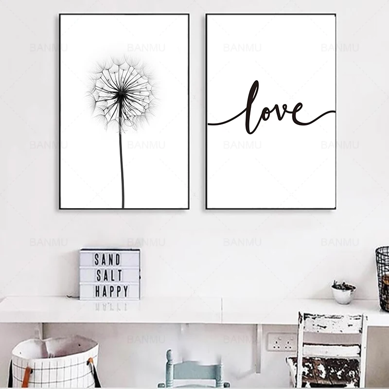 Скандинавский Одуванчик и любовь холст живопись художественный принт плакат