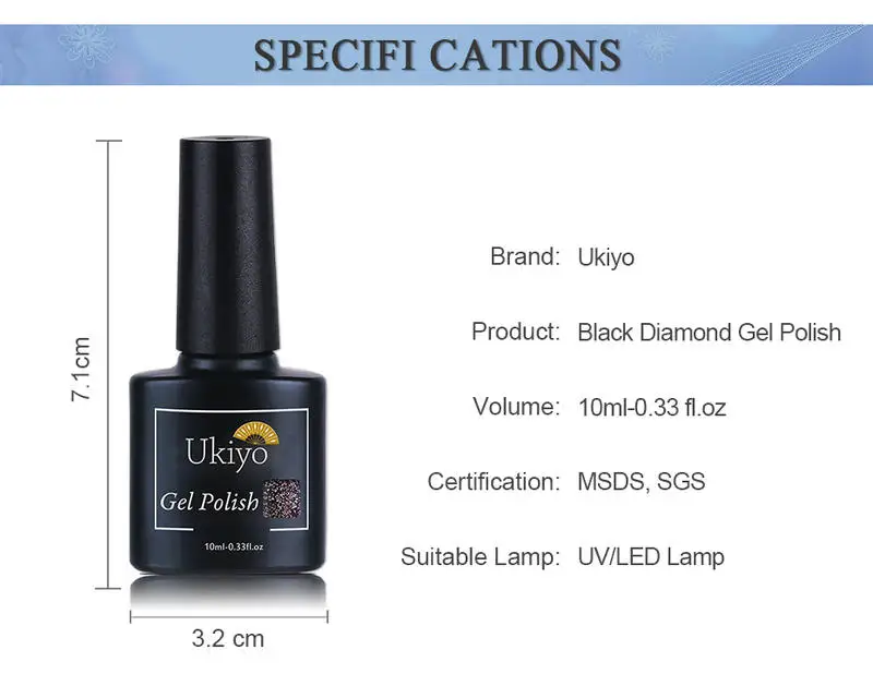 Ukiyo гель-лаки серии Black Diamond colors 10 мл; Гель-лак для ногтей УФ-гель Soak Off светодиодный длинный прочный верх базовый слой праймер