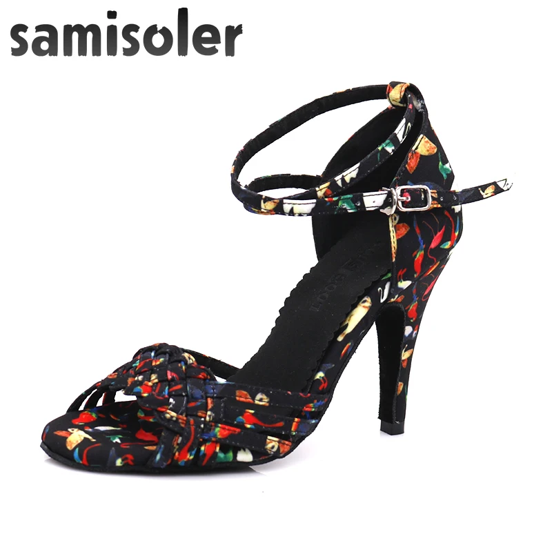 Woman Girls Simple Style2019New Modern Floral Satin Salsa Dance Shoes  Latin Dance Shoes Soft Bottom Ballroom Dance Sh