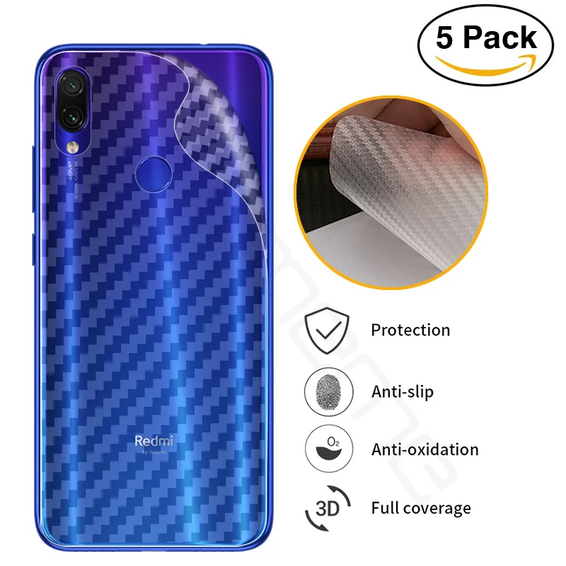 5 шт./лот 3D наклейка из углеродного волокна задняя пленка для Xiaomi Redmi Note 7 мягкая