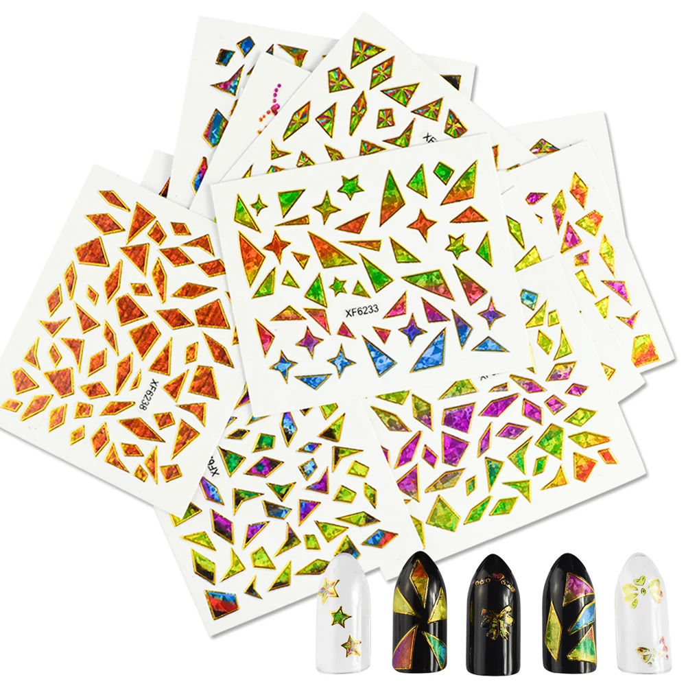 24 листа необычного разбитого стекла 3d наклейки для ногтей очаровательные DIY на