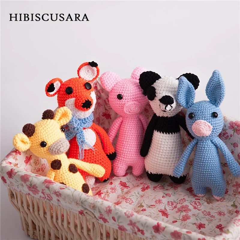 Newborn Baby Photo Graphy Props Accessories Crochet Animal Dolls Cute Handmade Doll Giraffe, Panda, Fox, Pig
